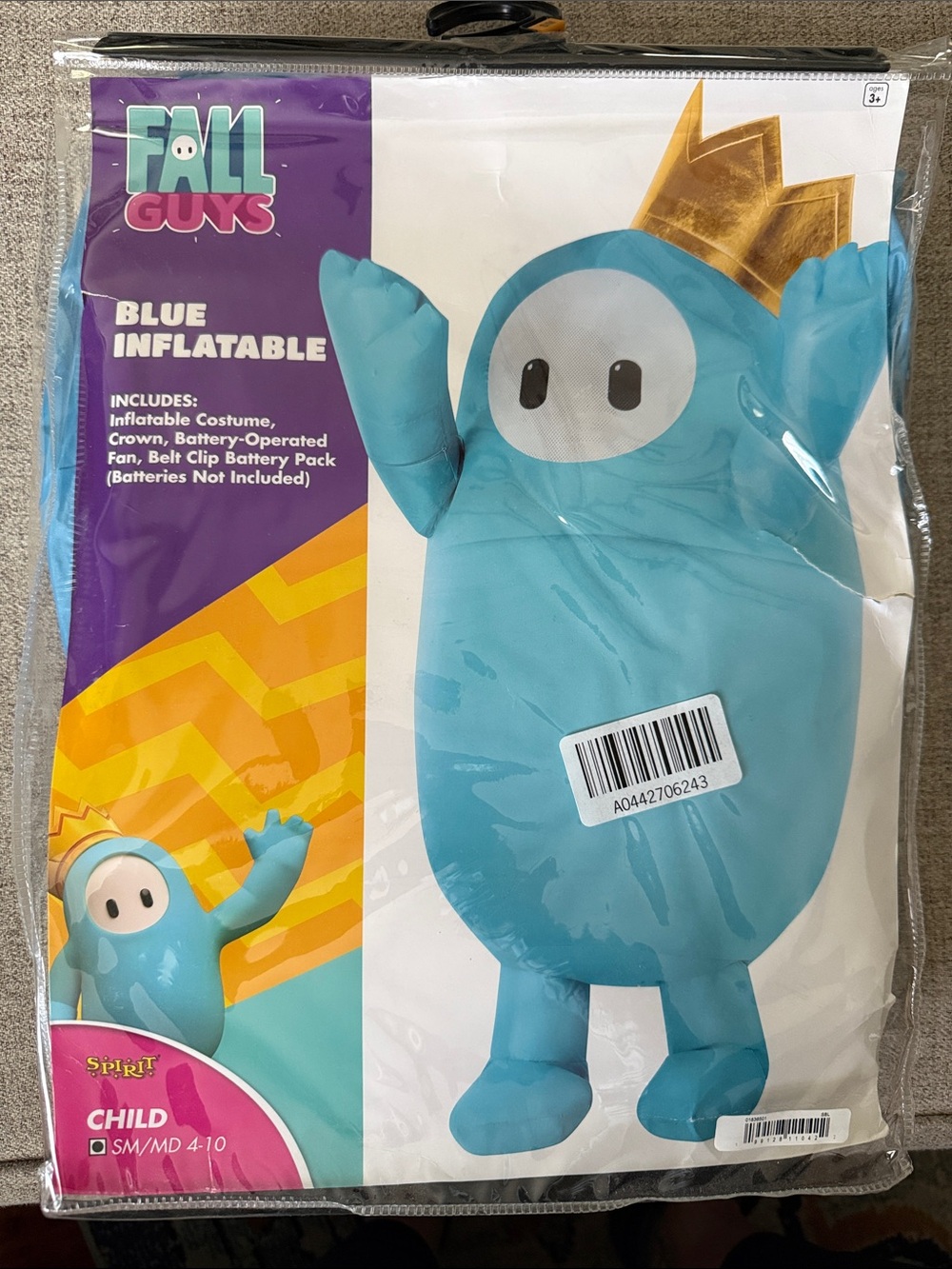 Spirit Blue Inflatable Costume with Gold Crown - Kids Fall Guys Character